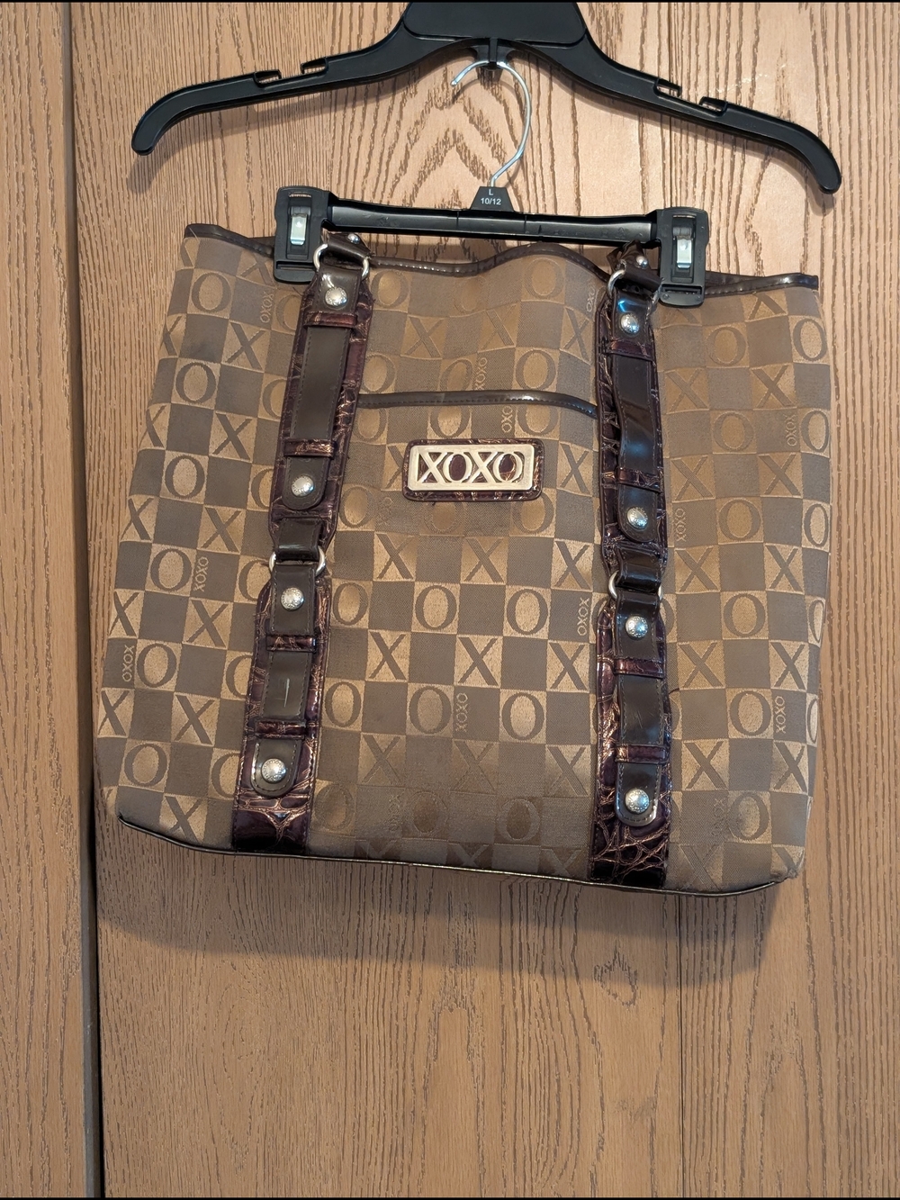 XOXO Large Brown and Dark Brown Checker Logo Tote Bag